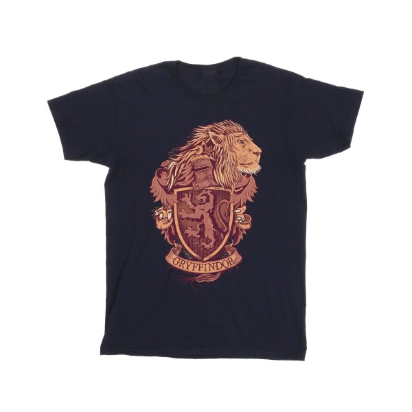 Harry Potter Girls Gryffindor Sketch Crest T-shirt i bomull 7-8 Y Marinblå 7-8 år