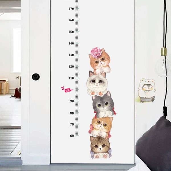 Sød kat højdemåling klistermærker Vægskilte Børneværelse dekoration Pasta