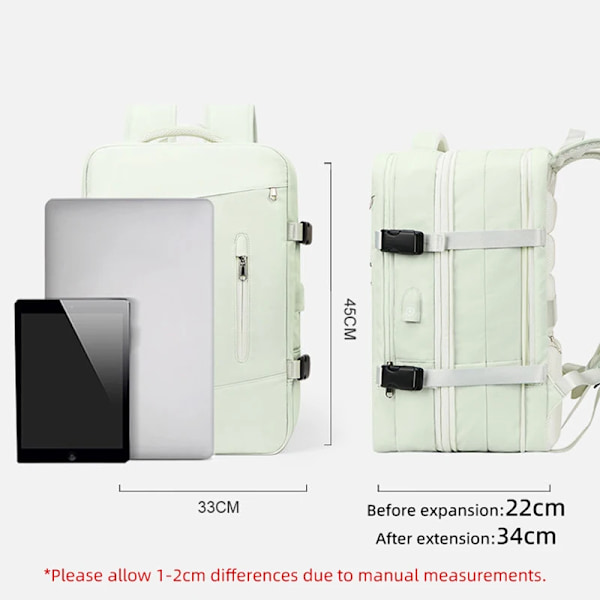 Foldbar Rejse Rygsæk Unisex Bærbar Computer Taske Stor Duffel Taske Damer Student Forretningsrejser USB Opladning White