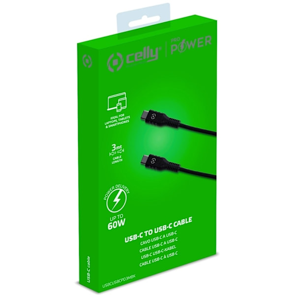 Celly USB-PD USB-C - USB-C Kabel 60W 3m 144