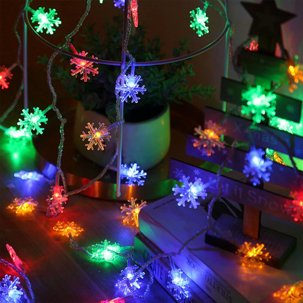 Jul LED-slingor, färgglada snöflinga vattentät Indoo