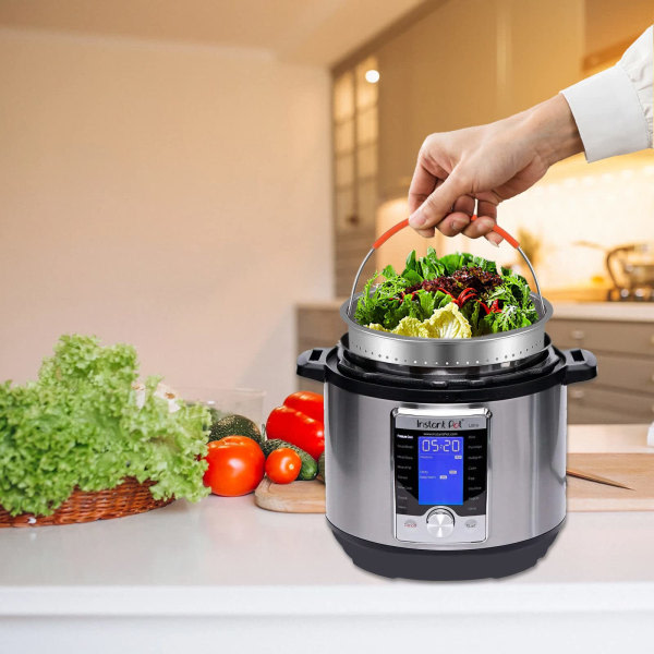 Steamer Korg för 6Qt Instant Pot, 304 rostfritt stål grönsaks Steamer Korg med silikonhandtag, multifunktionellt tryckkokare tillbehör