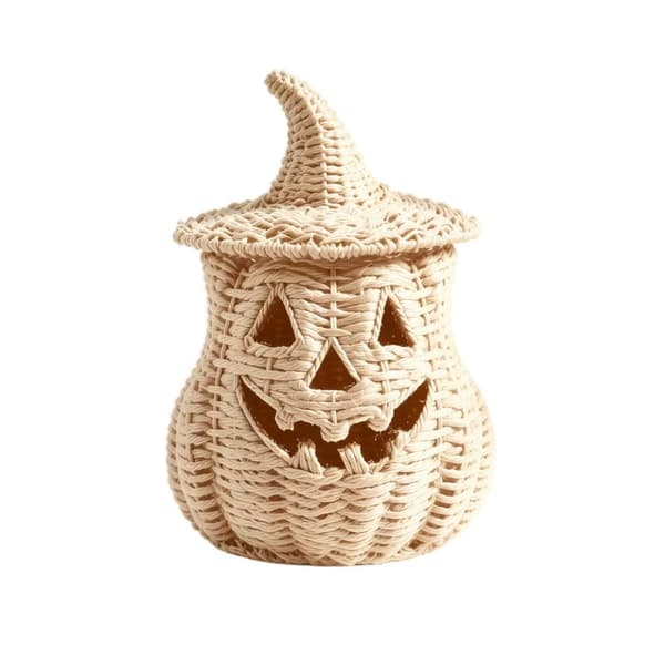 Sort vævet hul græskar-natlampe, Halloween bordlanterne C 16*16*20cm