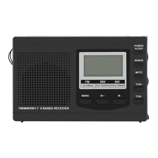 Miniradiot FM/MW/SW Sisäänvedettävä antenniradiovastaanotin -nauhuri Musta