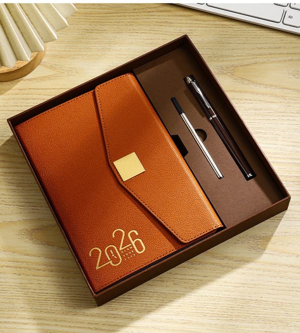 Agenda 2026 Planer A5 Presentförpackning med Pennpåfyllning Lyxig Orange Presentförpackning Orange
