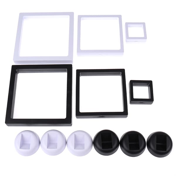 Firkantet 3D flydende smykker Mønt Display Ramme Holder Boks Etui m. Sort-FF- Black 11*11*2cm