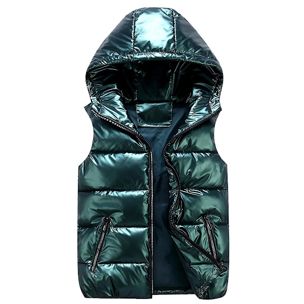 Sliktaa Unisex kiiltävä vedenpitävä hihaton takki Kevyt toppaliivi Vihreä Green XL