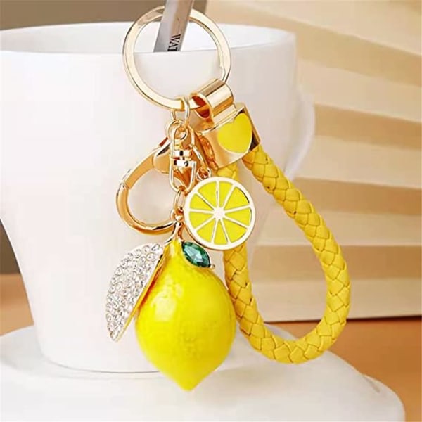 Søt sitronnøkkelring Little Lemon Crystal Rhinestone nøkkelring