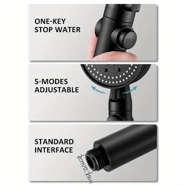 Brusespray med 5 forskellige stråler og stopknap.