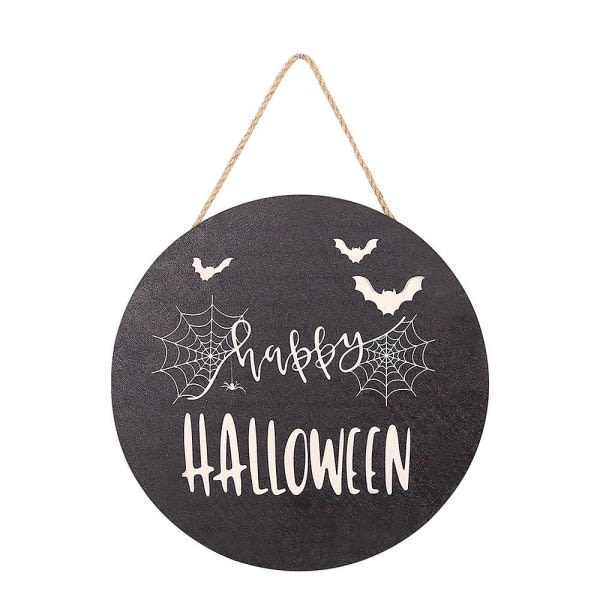 4 Halloween-tervetulokylttiä etuoven sisustukseen, pyöreä puinen seppele seinälle ripustettuna juhlaan