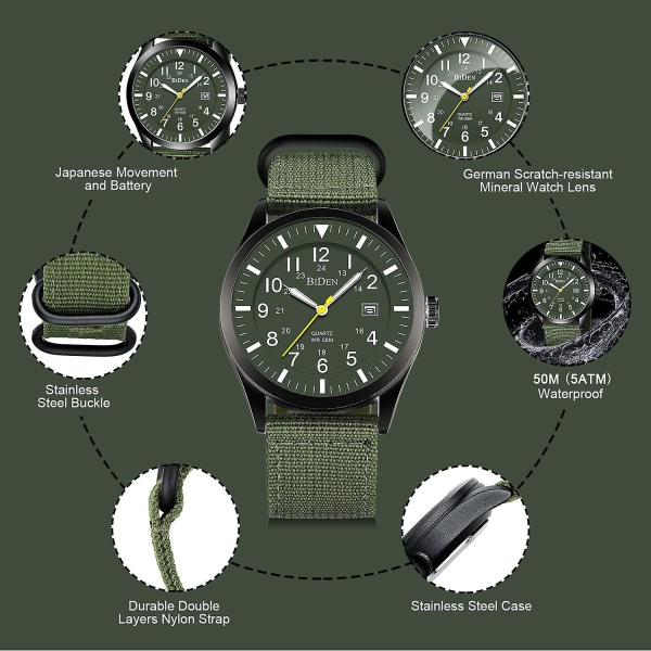 Herreklokker Militærklokke for menn Analog Quartz Military