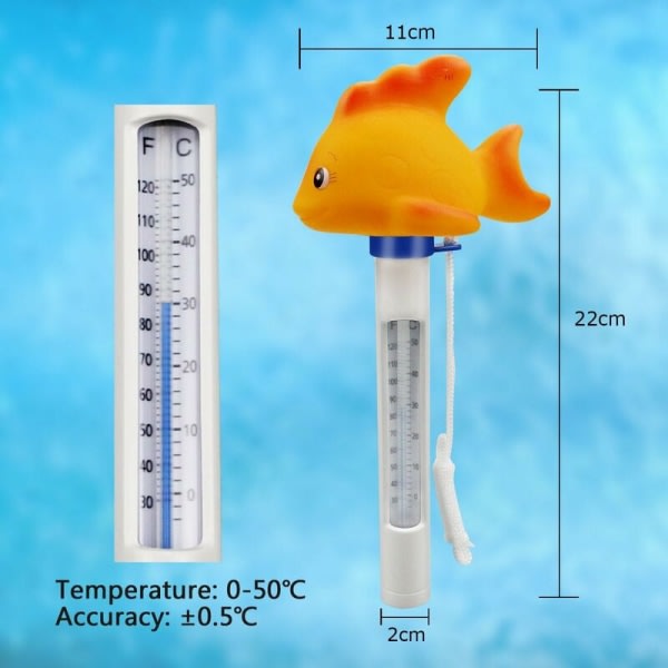 Flytande bassengtermometer, vanntermometer med snodd och frokostvarma källasakvarium Jacuzzi fiskdamm (liten gul kraaker)