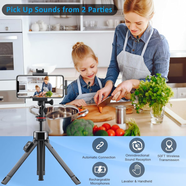 Improve your recordings with our professional wireless Lavalier microphone 2-pack - Crystal clear, noise-reducing - USB-C compatible-XF3-