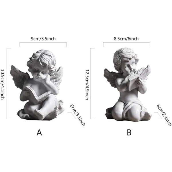 Angel Statuette, Resin Cherub Wings, Miniature Figurine Reading