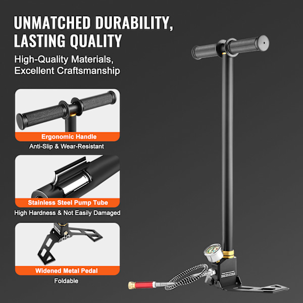 SucceBuy 3-trinns PCP-håndpumpe 30Mpa 4500 PSI høytrykksluftgeværpumpe svart-XM4- black