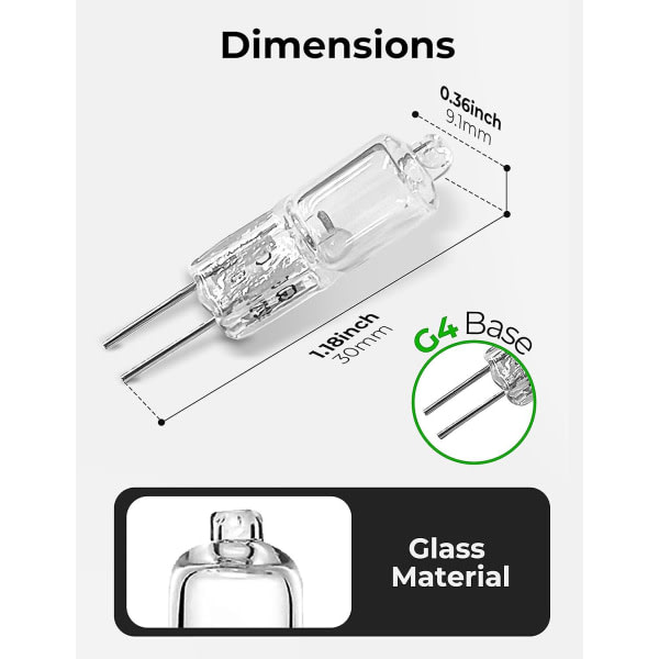 G4 halogenpærer, 20w G4 pære, 12v halogenstift basepære, 2700k varmhvit,, 300lm, G4 lavspent halogenpære, klar kapselpære, pakke med 10 stk.