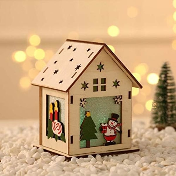 Julefestpynt Julelysende træhus juletræ Håndlavet dekoration（Stor snemand）