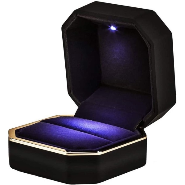 Ring Box Case med Led Light Square Black smykker Display Gift