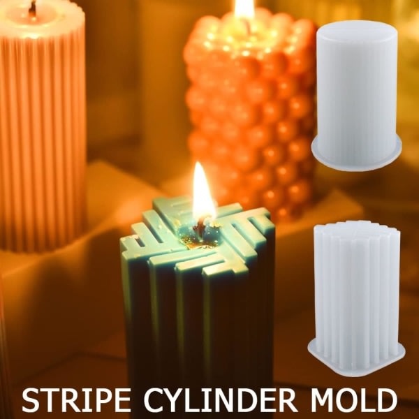 Set med 2 randiga cylindriga molds för ljustillverkning, 3D geometriska molds för doftljus