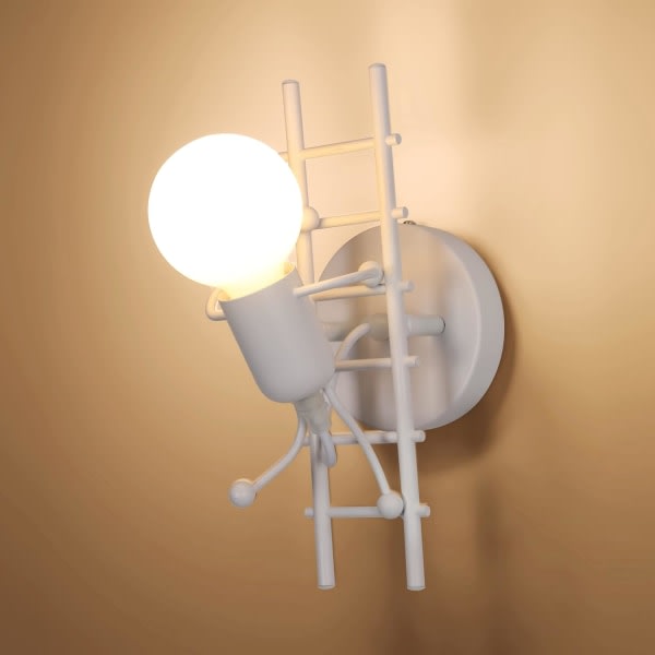 Kreativ moderne væglampe, dekorativ inden for husvägglampa, E27 kunstnerlig figurvægglampa for barnrum, soveværelse, (vit) [Grade E Energy]
