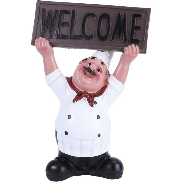 Hjemmeinnredning fransk kokk-figur holder velkomstskiltet kokk samleobjekt restaurant