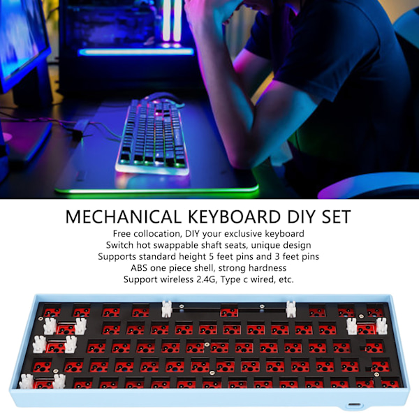 61-tangenters mekaniskt tangentbord DIY-kit stöder trådlöst 2.4G BT 3.0 5.0 Typ C trådbundet modulärt mekaniskt speltangentbord med RGB Blue