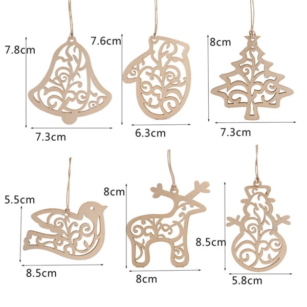 Julepynt Hule 6 stk Dekorativt træ håndlavet snemand Juletræ hængemærke Festdekoration udskåret (snemand)