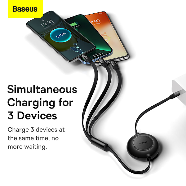 Baseus CB000008 Bright Mirror 2 Indragbar 3-i-1 kabel, 100W