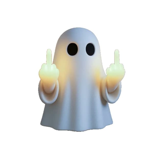 Langfinger sød spøgelse Halloween spøgelse med begge hænder, der rækker langfingre natlys