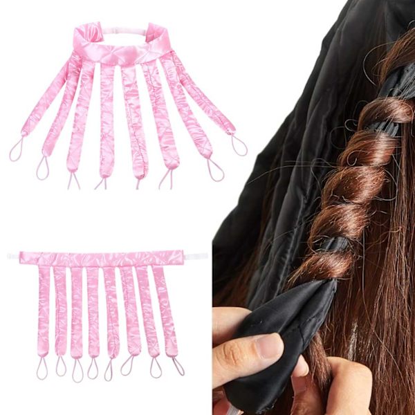 Varmefri Krølltang 8 Krøller - Krøllete Hår Uten Varme - Hair Curler rosa