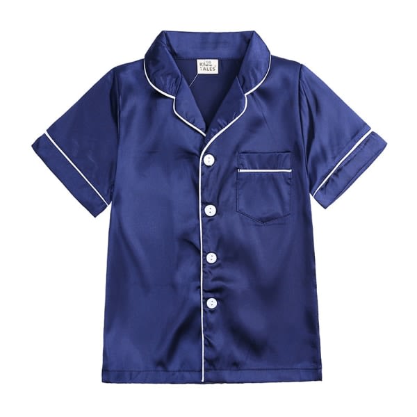Satin Pyjamas Set Silk Pjs Kortärmad Barn Sovkläder blå 160