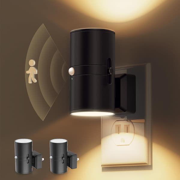 2-pack LED Night Light with Motion Sensor – Wall Outlet, 0–100 lm Adjustable Brightness, 3000K Warm White, Dusk-to-Dawn Sensor