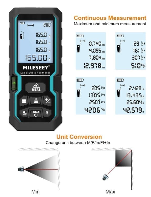 Laser Distance Meter 50M with Digital Angle Display, Electronic Level Control Infrared Rangefinder-FF-