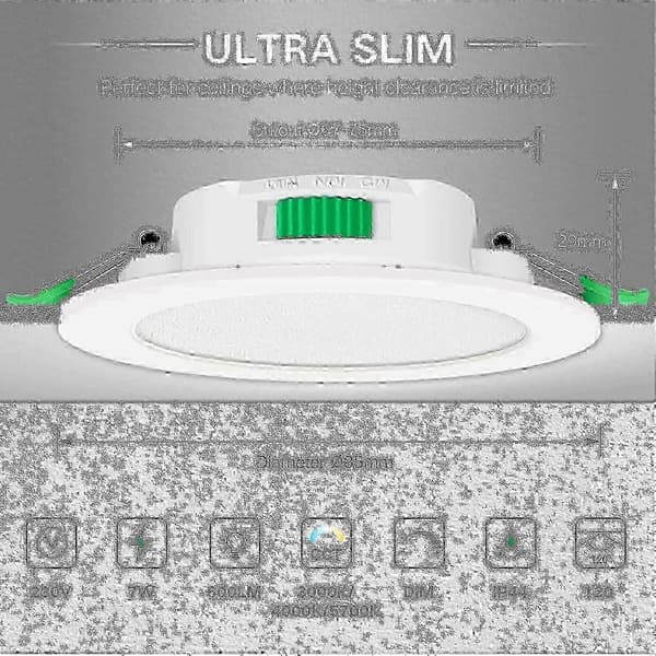 12-pakning 7W Ultra Slim Hvit LED Downlight, Innfelt Takspotlight-FF-