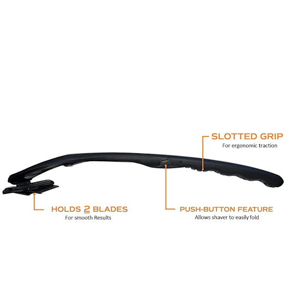 baKblade 2.0 PLUS - Ryggraker for menn (DIY), ergonomisk håndtak, våt eller tørr barbering (blad inkludert) | BAKBLAD-XF4-