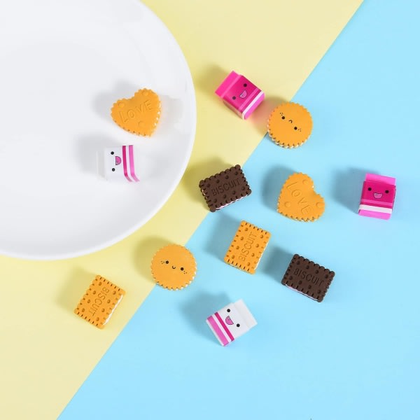 Cookiesuddgummi for barn, 12 bitar 3D-söt matpussel minikexsuddgummi, kult rolig å være skrivebordsdjurssuddgummi for flickor