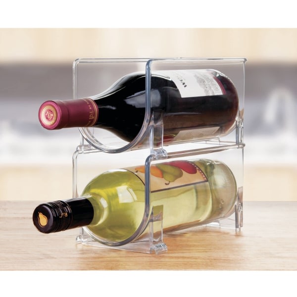 Flaskestativ (sæt med 2) - Stabelbar plastflaskehylde til flasker vin, sodavand eller andre drikkevarer - Moderne vinstativ til 1 flaske - Klar