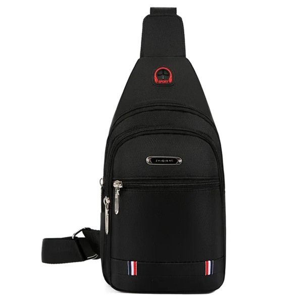 Lille brysttaske til mænd, afslappet sports skuldertaske, crossbody, bærbar med hovedtelefonstik Black