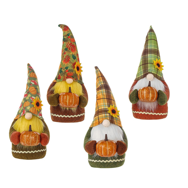 4st Skördefest Solros Plysch Gnome med Pumpa, Höst Thanksgiving Handgjorda Svenska Gnomes Plyschdekoration Thanksgiving Bordsprydnad