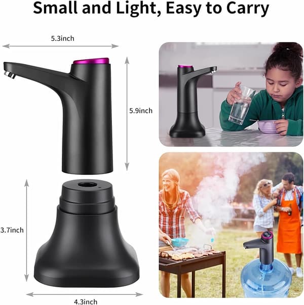 Vannflaskepumpe Elektrisk USB C Oppladbar Bærbar Vanndispenser black
