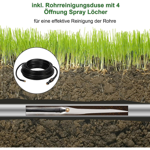 Rengöringsslang för rör, 20 M, 180 bar, högtrycksslang med adapter, set för Karcher högtryckstvätt