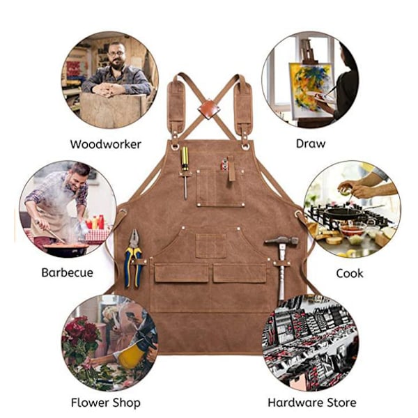 Carpenter Apron in Waxed Canvas for Men and Women | Durable Work Apron with Pockets | Lower Back Straps | Adjustable Tool Apron-XF9-