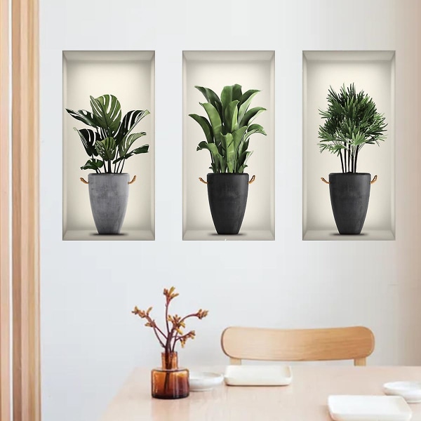 3. 3d-effekt veggdekor krukväxter selvdekorativ film veggdekor veggdekorasjon for soverommet kontor kontor