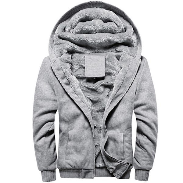 Mænd Fleeceforet Fluffy Sherpa Jakke Varmt Hoodie Sweatshirt Grå Grey XL