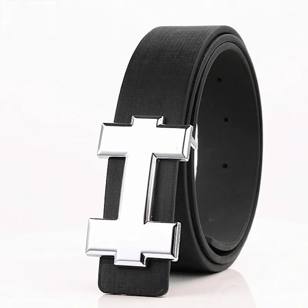 Lyxig Designer H-märkesbälte för män och ungdomar, hög kvalitet, PU-läder, dambälte, tillbehör för tonåringar, jeansbälte, svart, 3,3 cm black 105cm-110cm