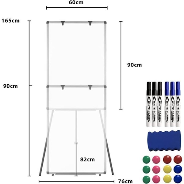 Aufun Flip Whiteboard 90 x 60 cm med stativstativ, höjdjusterbar, magnetisk og skrivbar (stativ)