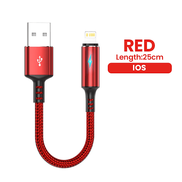 0,25m Kort USB Laddningskabel Datakabel Typ-C Micro IOS För iPhone 13 12 iPad 3A Snabbladdning Telefonkabel Power Bank Datakabel IOS Röd IOS ed IOS ed 0.25m