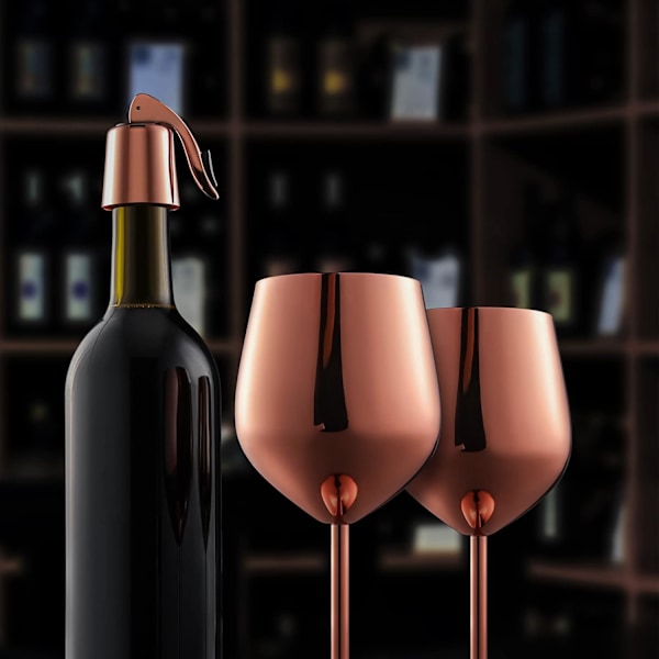 Vinglassett med 4, 53 cl Rustfritt Stål Vinglass, Knusesikkert & Bærbart Stilkglass i Metall for Utendørs, Reiser, Camping og P Rose Gold