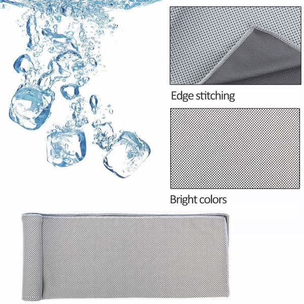 Kølehåndklæde, 100x30 cm ishåndklæde til hals, blødt åndbart køligt håndklæde, Quick Dry Fitness for øjeblikkelig lindring, Stay Cool Grey