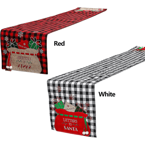 Håndlaget stoff julebordløper - svart og hvit